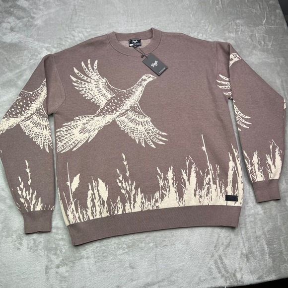 Waggle Other - Waggle Upland Wildknit Sweater Mens XL Brown Pheasant‎ Bird Graphic Crewneck